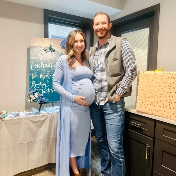 Pink Blush Blue Maternity dress and cardigan - Picture 2 of 2